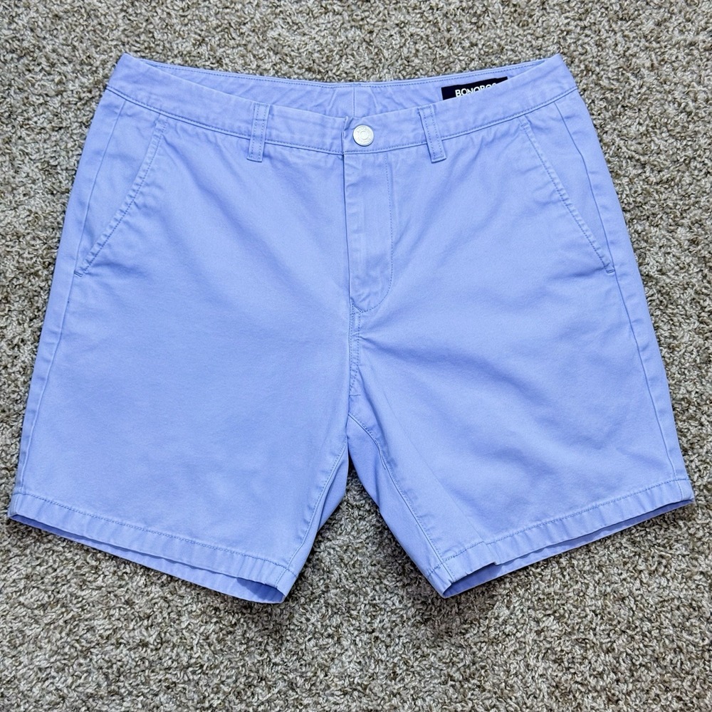 Bonobos Mens 31 Blue Washed Chino Shorts 7 Inch Inseam Cotton Casual Flat Front